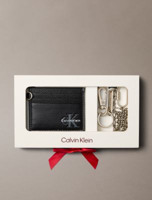 Кожаный картхолдер Calvin Klein с монологотипом и цепочкой, цвет: Чёрный
