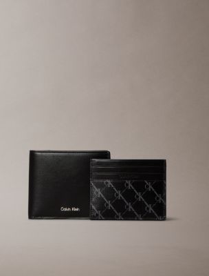 Мужской кошелёк Calvin Klein Raised Logo Leather Wallet & Coated Canvas Card Case, цвет: Чёрный — фото 2