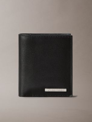 Leather Logo Plaque Slim Bifold Wallet, Black