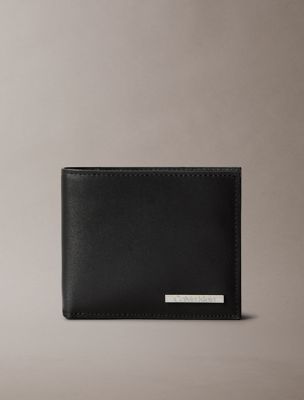 Leather Logo Plaque Bifold Wallet, Black