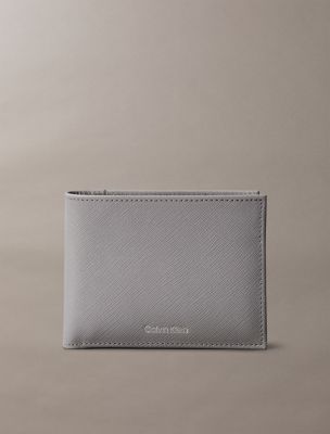 Saffiano Leather Card Case Bifold Wallet, Titanium