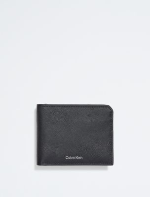 Saffiano Leather Card Case Bifold Wallet, Black