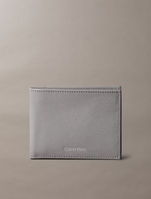 Saffiano Leather Slim Bifold Wallet, Titanium