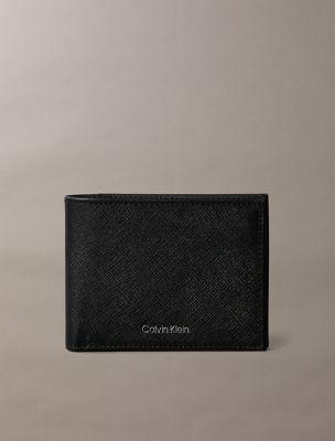 Saffiano Leather Slim Bifold Wallet, Black