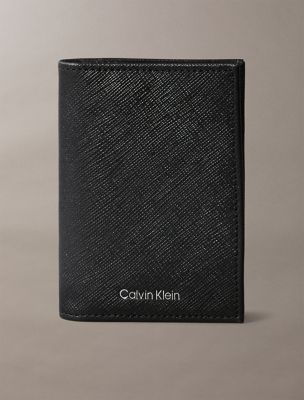 Refined Saffiano Compact Bifold Wallet, Black
