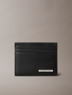 Leather Logo Plaque Slim Bifold Wallet, Black