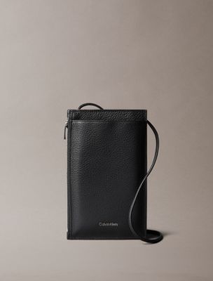 Foil Logo Leather Phone Crossbody Bag, Black