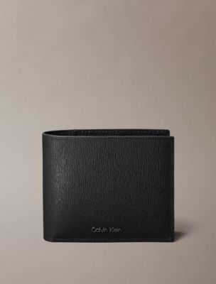 Saffiano Leather Bifold Wallet with Coin Pouch, Black