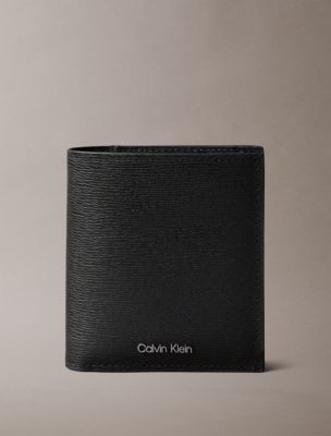 Saffiano Leather Trifold Wallet, Black