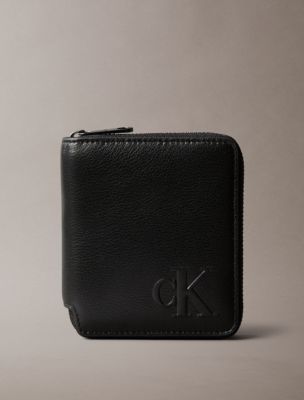 Leather Zip Bifold Wallet, Black