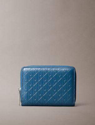 Embossed Allover Monogram Zip Coin Pouch, Moonlit Ocean