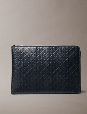 Embossed Monogram Logo Zip Pouch, Black