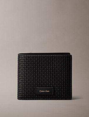 Мужской кошелёк Calvin Klein Embossed Woven Billfold Coin Wallet, цвет: Чёрный — фото 1