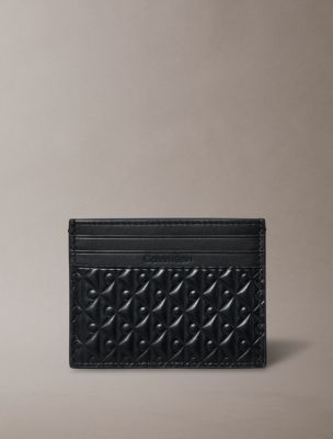 Embossed Allover Monogram Card Case, Black