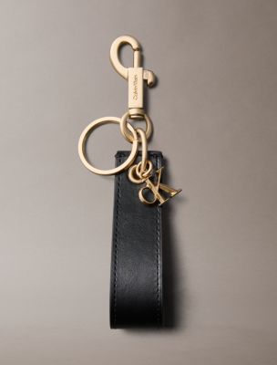Leather Key Fob, Black / Antique Light Gold