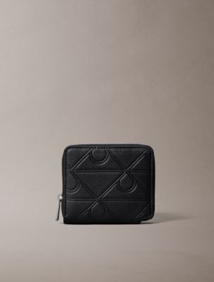 Embossed Allover Emblem Logo Zip Wallet