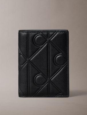 Embossed Emblem Logo Slim Bifold Wallet, Black