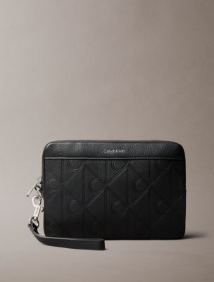 Embossed Emblem Logo Pouch, Black