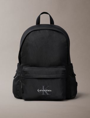Nylon Monogram Logo Round Backpack, Black