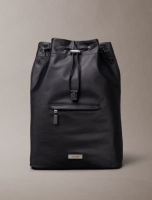 Matte Nylon Drawstring Backpack, Black