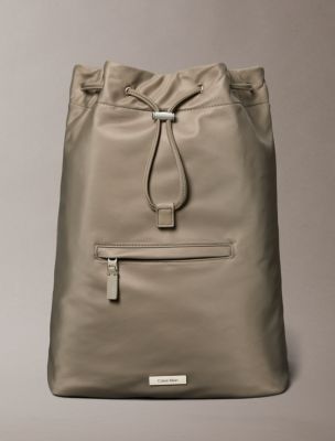 Matte Nylon Drawstring Backpack, Desert Taupe