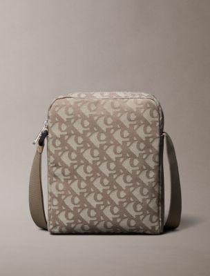 Monogram Logo Jacquard Reporter Bag , Caribou/Weathered Teak