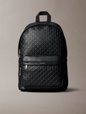 Embossed Allover Monogram Backpack, Black