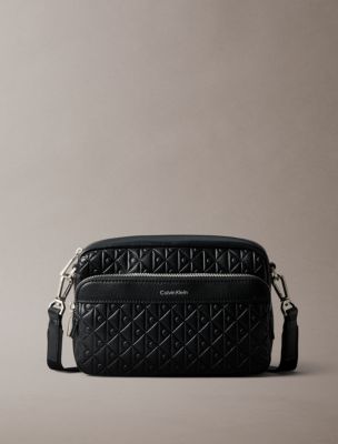 Embossed Allover Monogram Camera Bag, Black