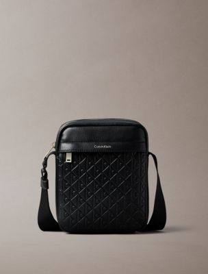 Embossed Allover Monogram Reporter Bag, Black