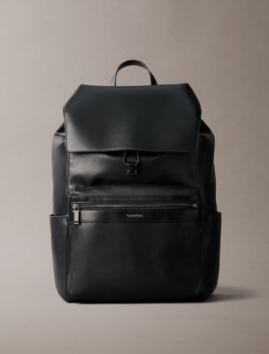 Textured Zip Flap Backpack, Black