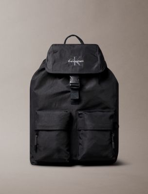 Nylon Monogram Logo Top Flap Backpack, Black