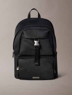 Sleek Nylon Round Backpack, Black