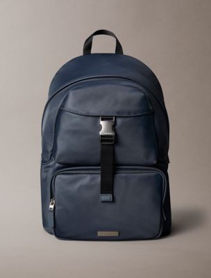 Sleek Nylon Round Backpack, Slate Blue
