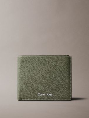 Pebble Grain Leather Bifold Wallet, Deep Lichen Green