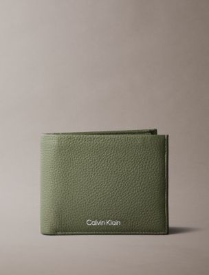 Pebble Grain Leather Bifold Wallet with Coin Pouch, Deep Lichen Green