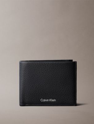 Pebble Grain Leather Bifold Wallet with Coin Pouch, Black
