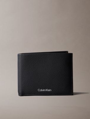 Pebble Grain Leather Trifold Wallet with Coin Pouch, Black