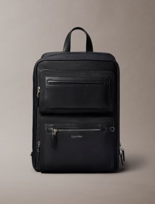 Hardware Logo Mixed Double Pocket Backpack, Black