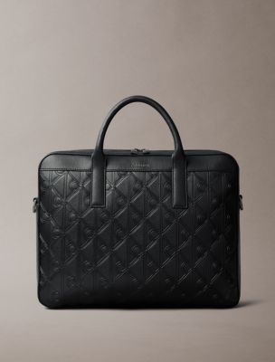Debossed Allover Emblem Logo Commuter Bag, Black