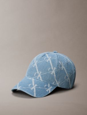Allover Monogram Denim Cap, Medium Wash