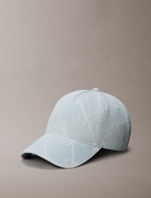 Allover Monogram Denim Cap, Light Wash