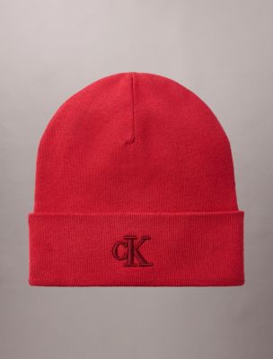 Monogram Embroidery Fine Rib Beanie, Lava Falls