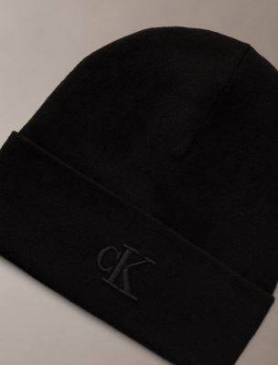 Мужская шапка Calvin Klein Monogram Embroidery Fine Rib Beanie, цвет: Чёрный — фото 2