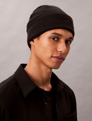 Мужская шапка Calvin Klein Monogram Embroidery Fine Rib Beanie, цвет: Чёрный — фото 3