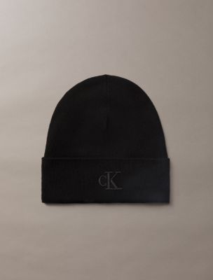 Monogram Embroidery Fine Rib Beanie, Black
