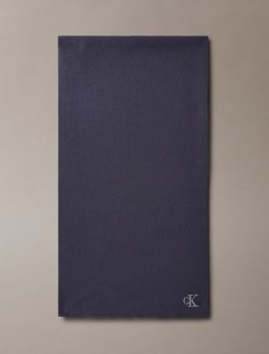 Monogram Embroidery Fine Rib Scarf, Blue Nights