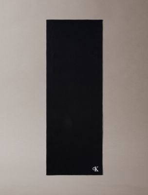 Monogram Embroidery Fine Rib Scarf, Black