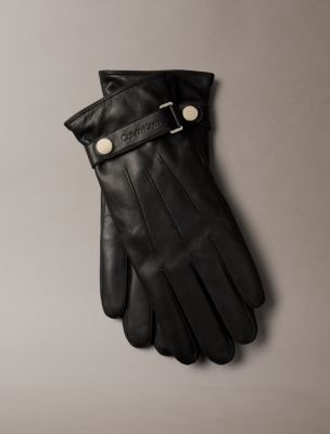 Smooth Leather Strap Gloves, Black