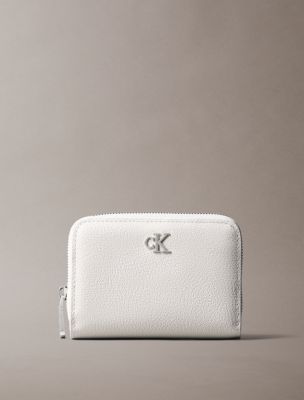 Minimal Monogram Zip Flap Wallet, White Alyssum
