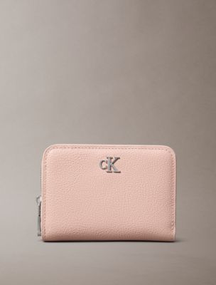 Minimal Monogram Zip Flap Wallet, Pale Conch